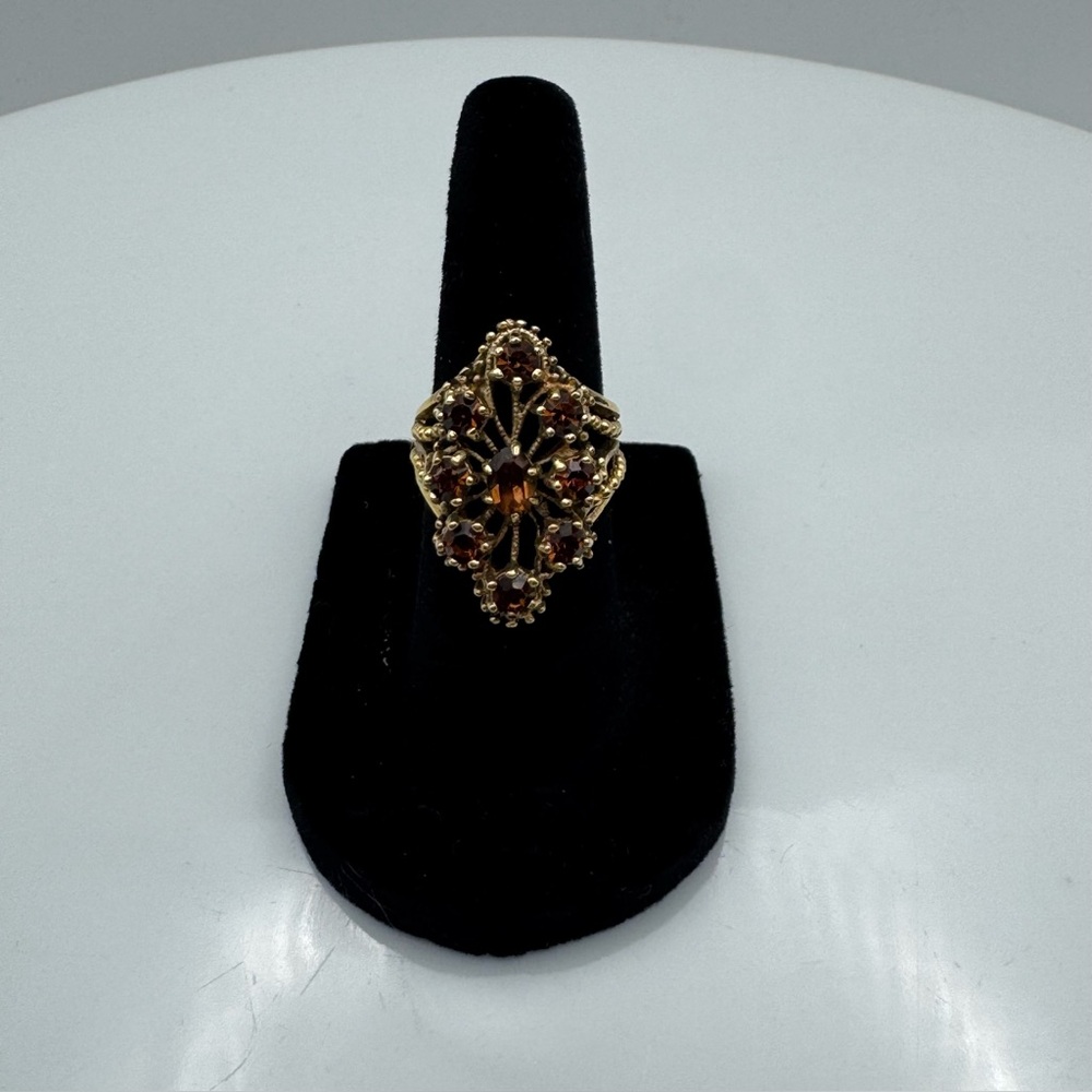 Vintage Esposito GE ESPO Gold Electroplate Brown Rhinestone Cocktail Ring Sz 5.5